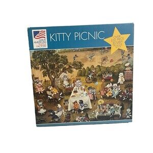 Vintage The Great American Puzzle Factory #976 Kitty Picnic 1994 RARE